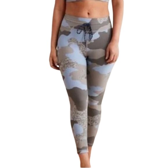 aerie Pants - Women's L Aerie Chill Play Move Camo Cropped Leggings Light Blue Gray